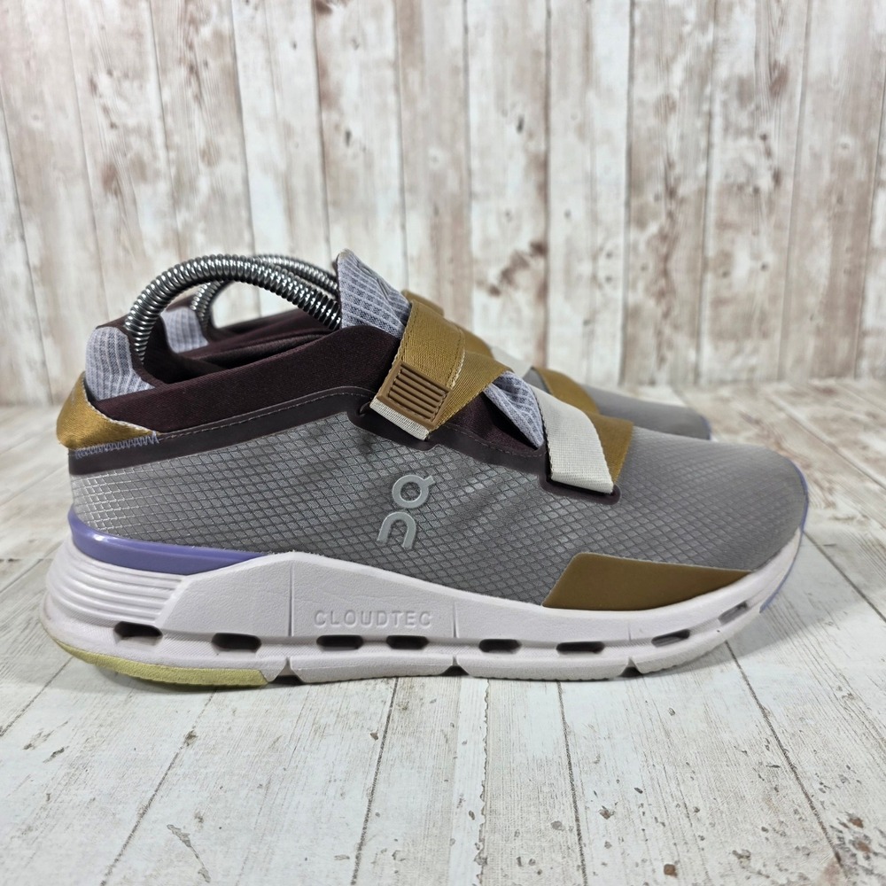 On Cloudnova Z5 Magnet Iron Grey Gold Strap Running Shoes Womens 9 26.99175